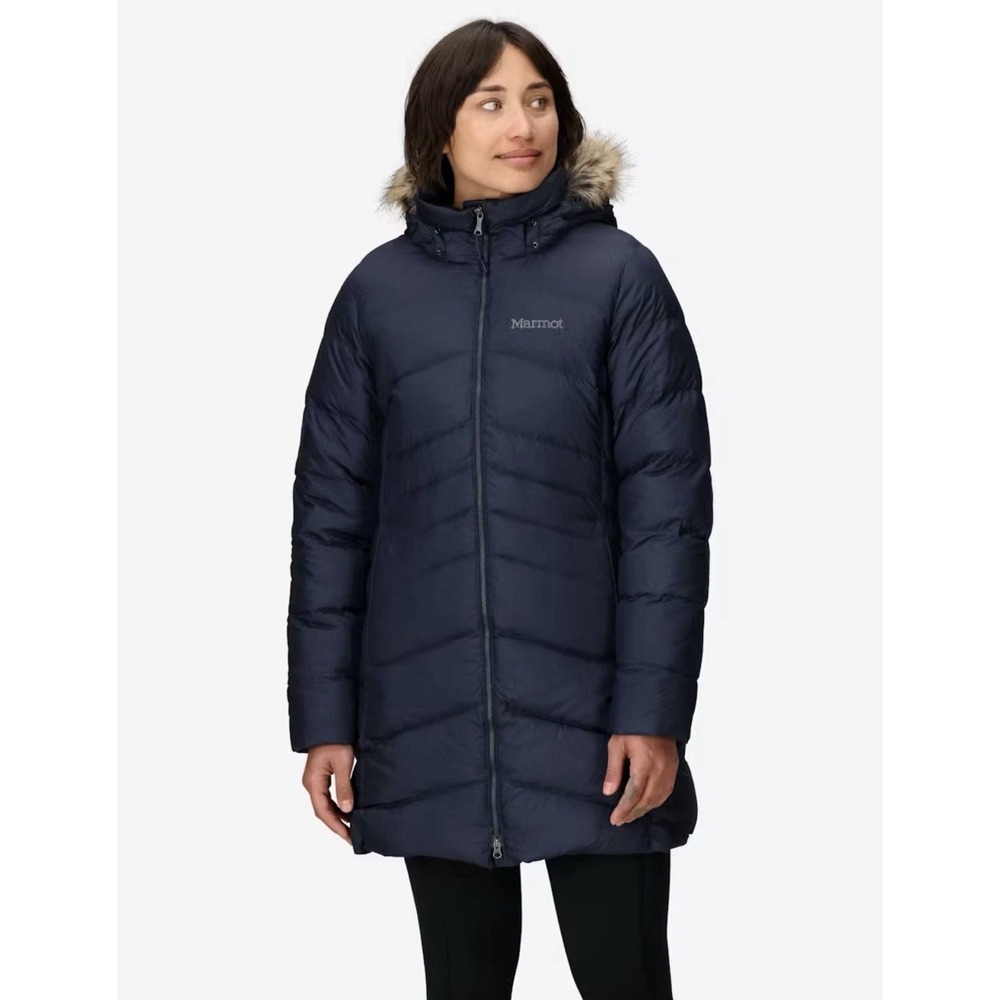 Marmot Women's Montreal Down 700 Black Jacket Parka Fur Good Size S
